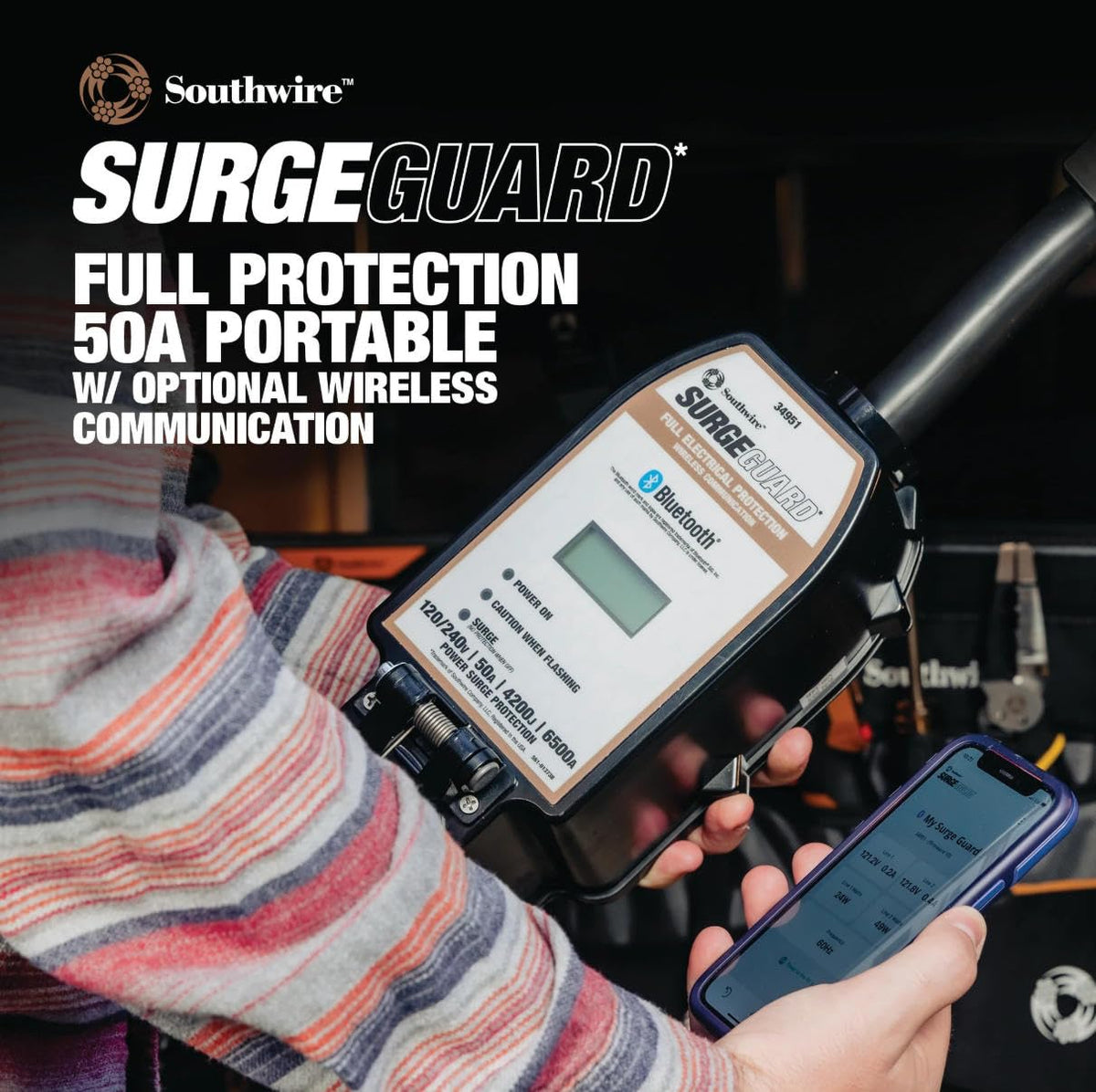 Southwire 50A Wireless Surge Guard front panel with status indicators