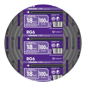 Southwire RG6 quad shield coax cable with black jacket, CM-rated for concealed installations