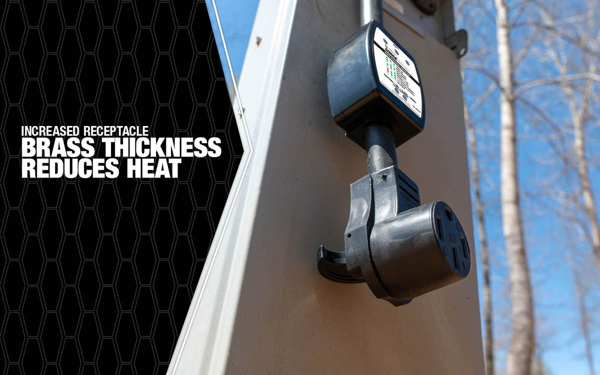 Southwire surge protector in use at campground pedestal preventing unsafe hookup