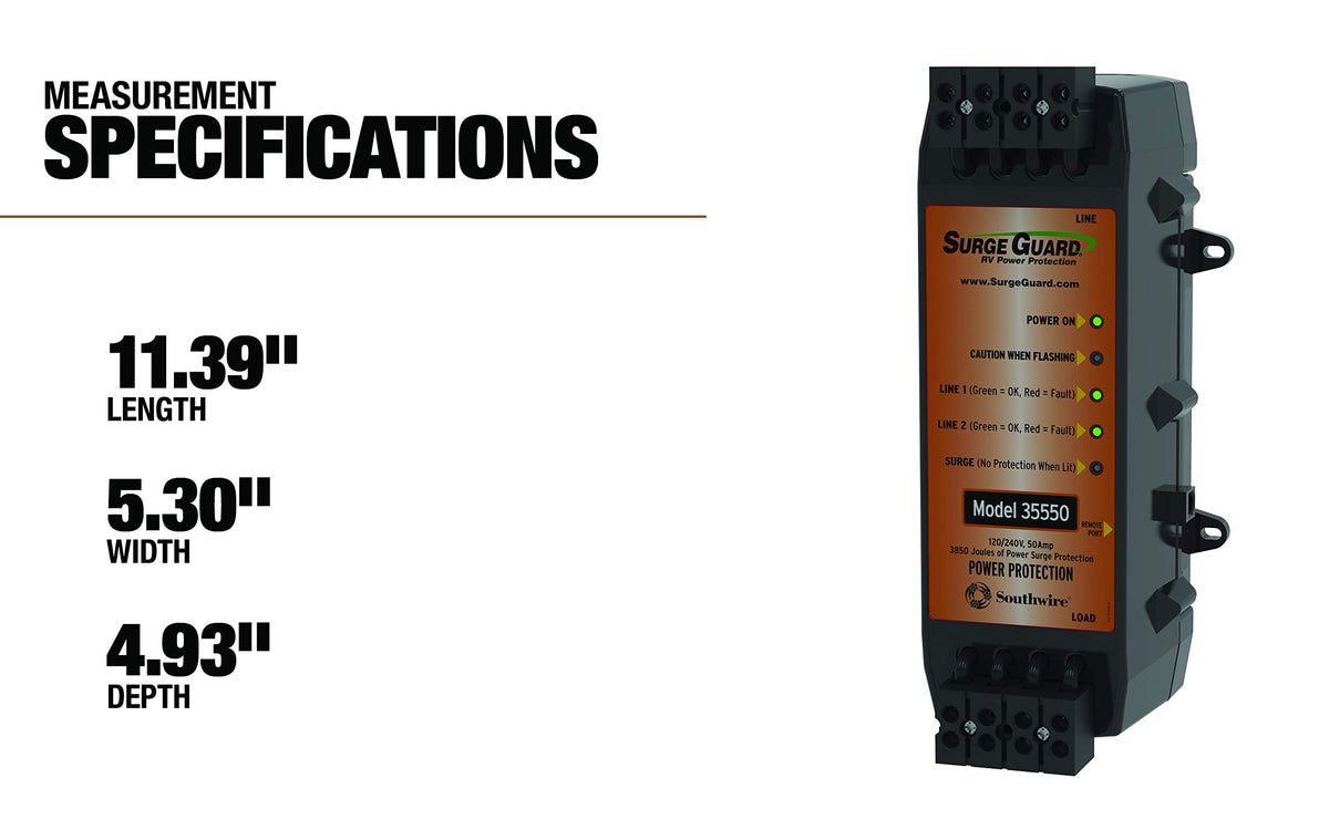 Southwire Surge Guard 35550 provides 3850 joules of surge protection for RV systems.