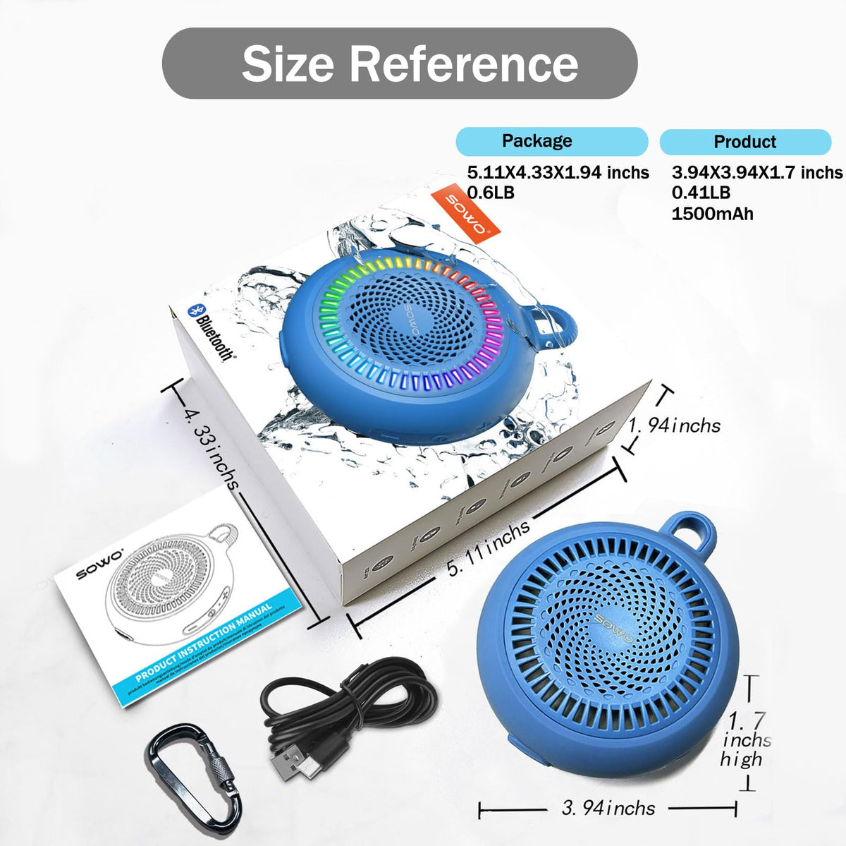 SOWO compact blue speaker is waterproof and dustproof