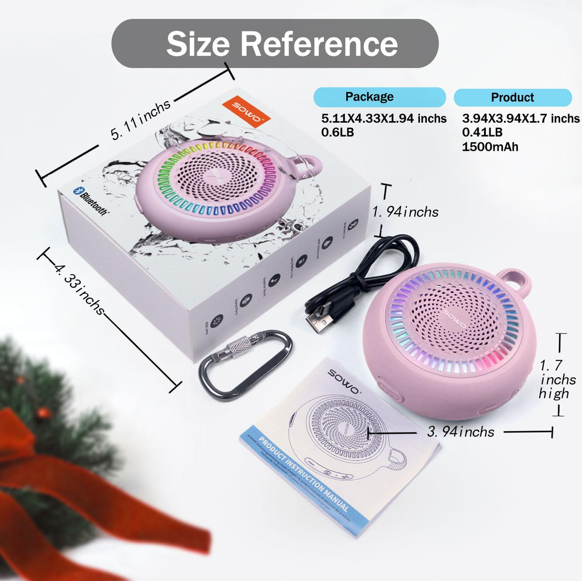 SOWO lightweight 6.5 ounce clip speaker for travel and hike