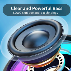 SOWO portable blue speaker clips on securely for on-the-go music