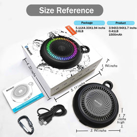 SOWO travel-ready speaker clipped to bag for trips