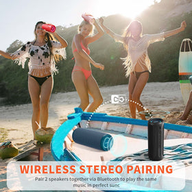 SOWO speaker hanging from backpack showing portability benefit