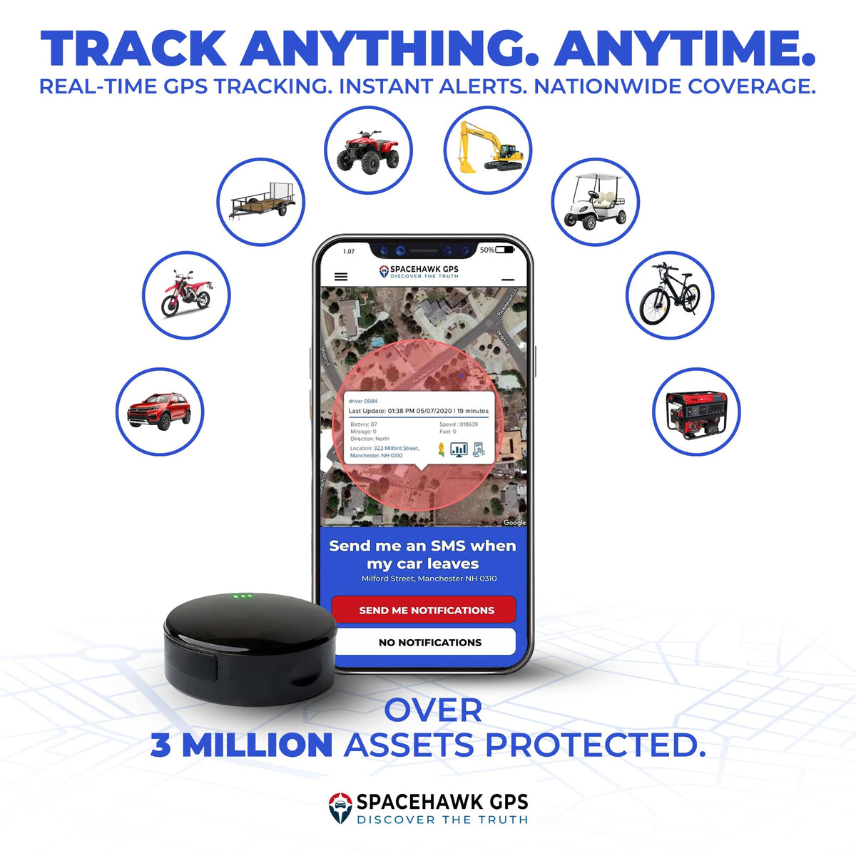 SpaceHawk GPS tracker geofence alerts help you act on boundary events.