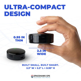 SpaceHawk GPS tracker in rugged waterproof housing for outdoor durability.