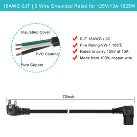 SPARKING 6ft 16AWG cord supports up to 125V and 13A