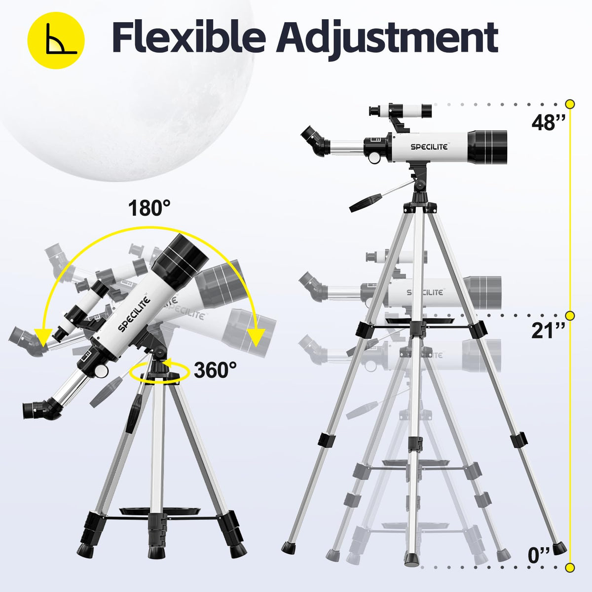 SPECILITE portable tripod provides stable viewing at various heights
