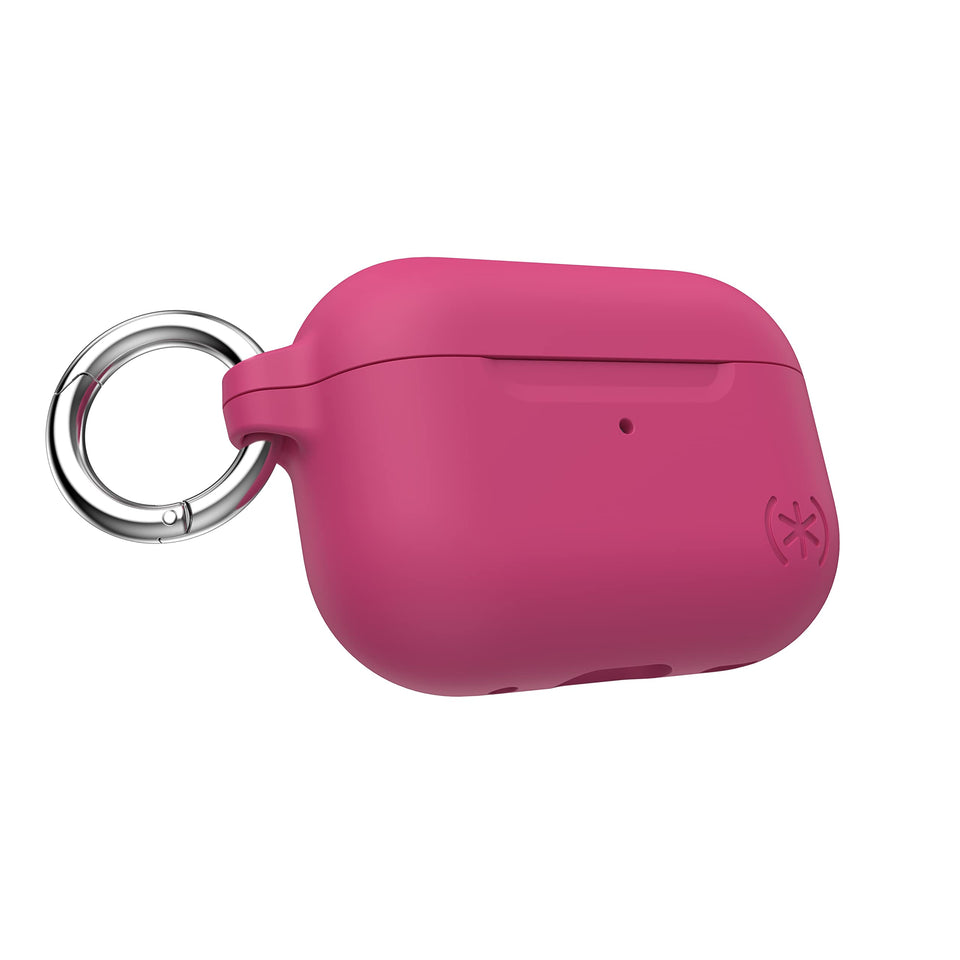 Speck Presidio front view showing digital pink case and bright silver accent, improved protection