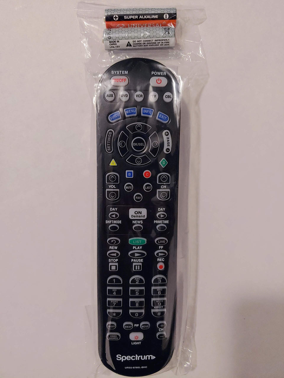 Spectrum TV remote front view showing buttons and clear labels for easy control