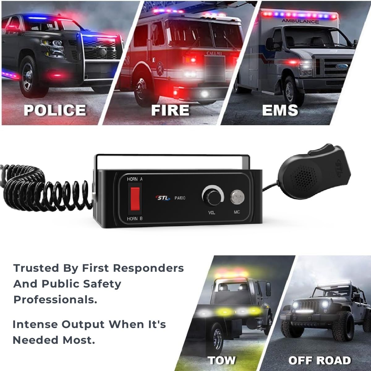 SpeedTech Lights PA 100W in-vehicle use for coordinated responses.