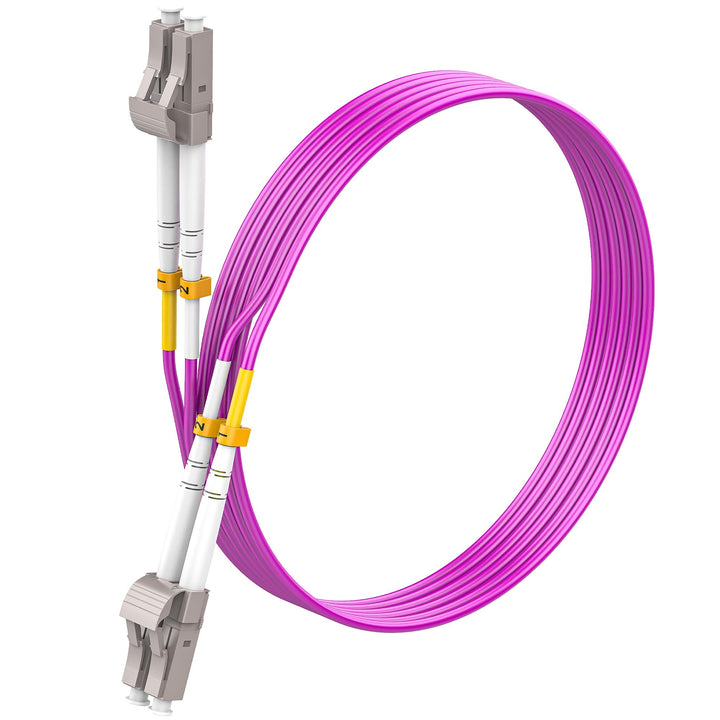 SpeedyCables front packaging showing OM4 LC-LC 50m cable for quick identification and safe indoor use