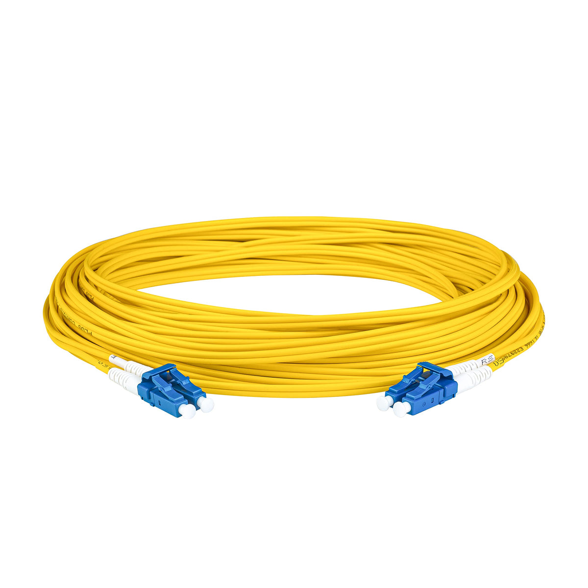 SpeedyFiberTX cable plugged into a patch panel demonstrating neat rack installation benefit