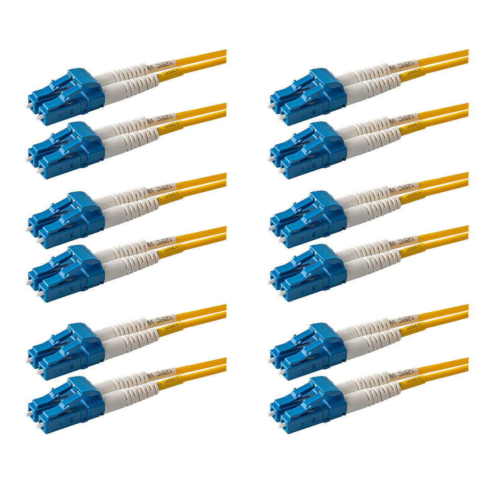 SpeedyFiberTX front pack showing six yellow LC-to-LC duplex cables and benefit quick deployment