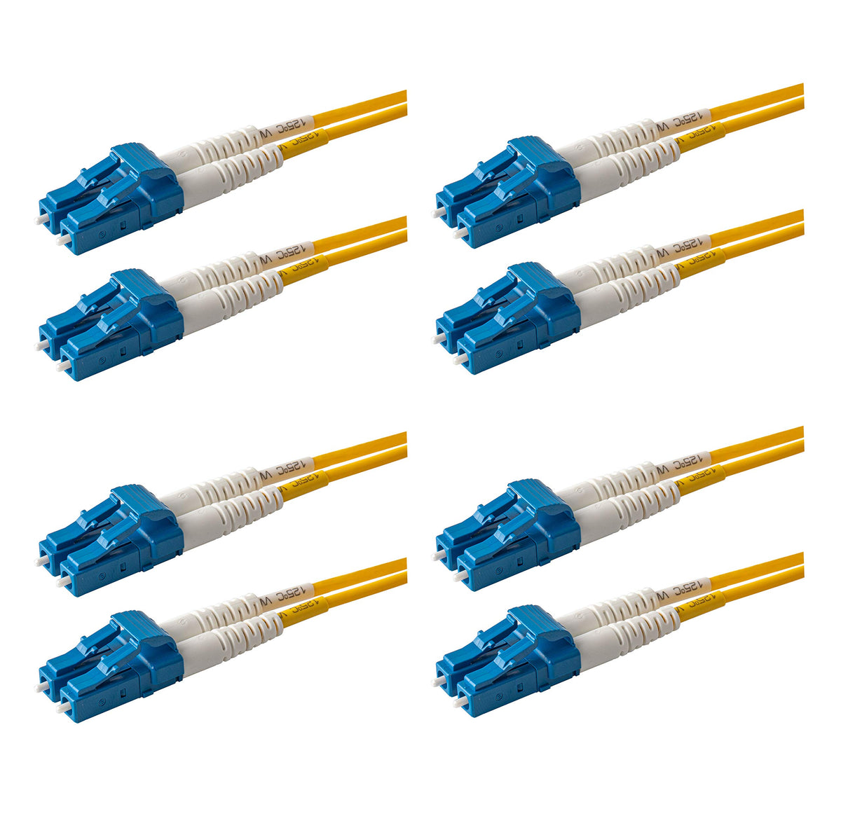 SpeedyFiberTX LC to LC patch cable with yellow riser jacket for reliable connections.