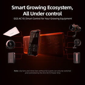Spider Farmer GGS AC10 app control UI shows smartphone scheduling for automation.