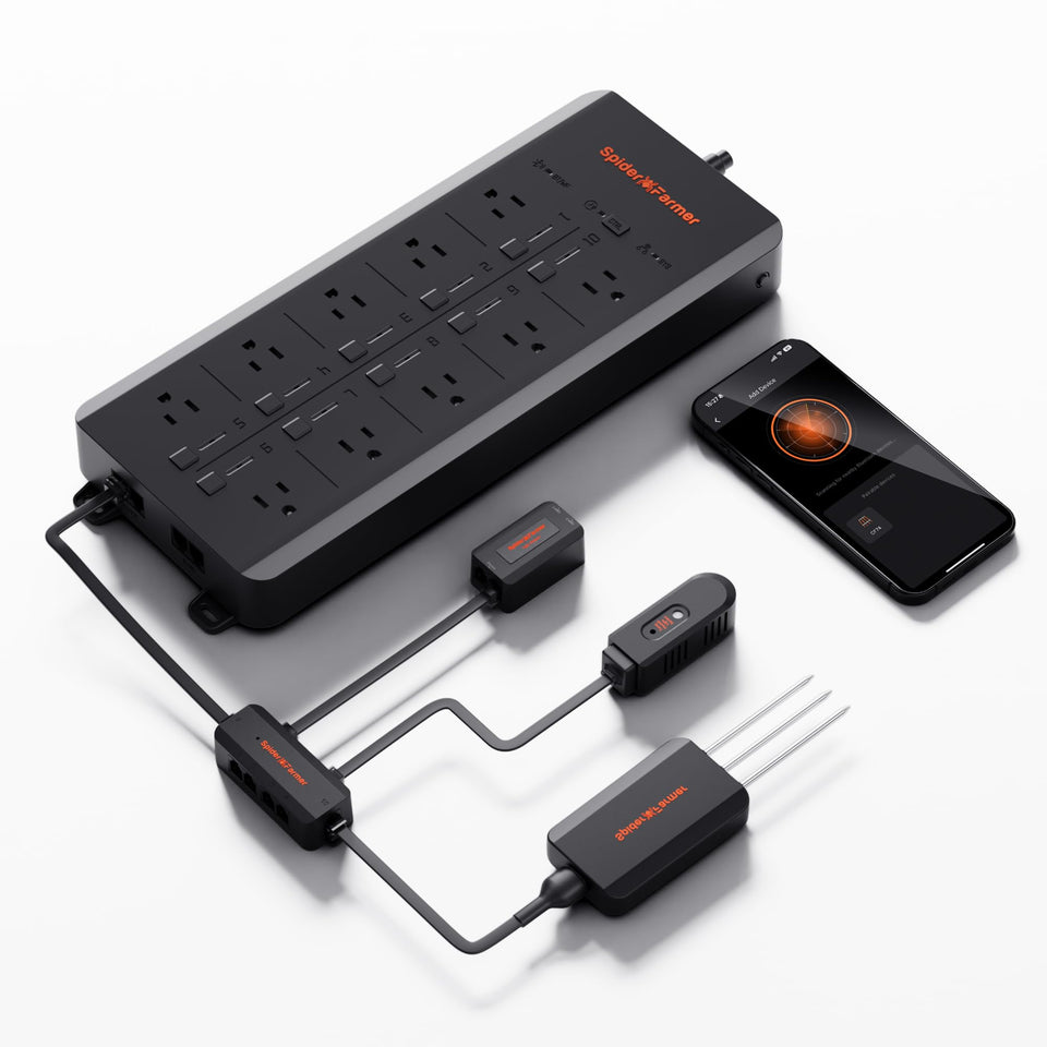 Spider Farmer GGS AC10 power strip shown for flexible grow-room power management.