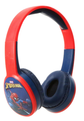 Spider-Man Bluetooth kid-safe headphones side view with adjustable headband for growing kids.