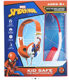 Spider-Man front view small headphones showing design and kid-safe features