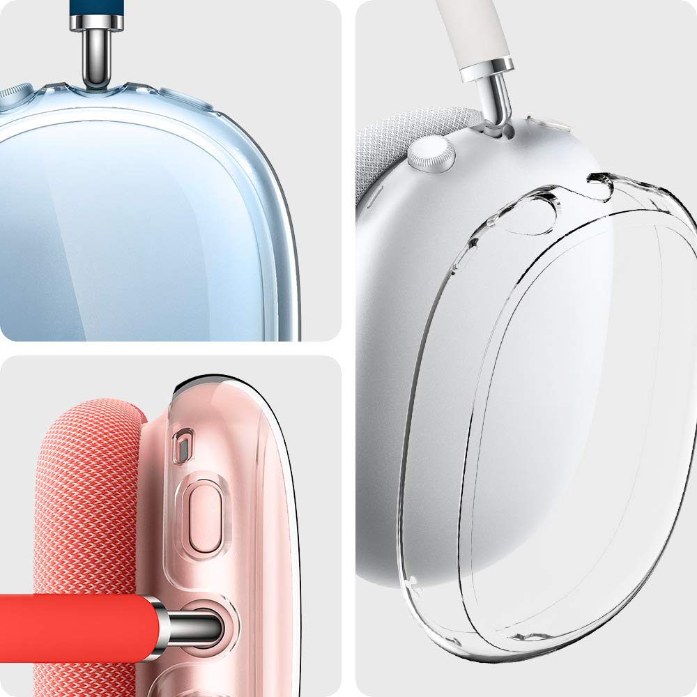 Spigen AirPods Max Case Crystal Clear Side View shows edge protection with a slim profile.