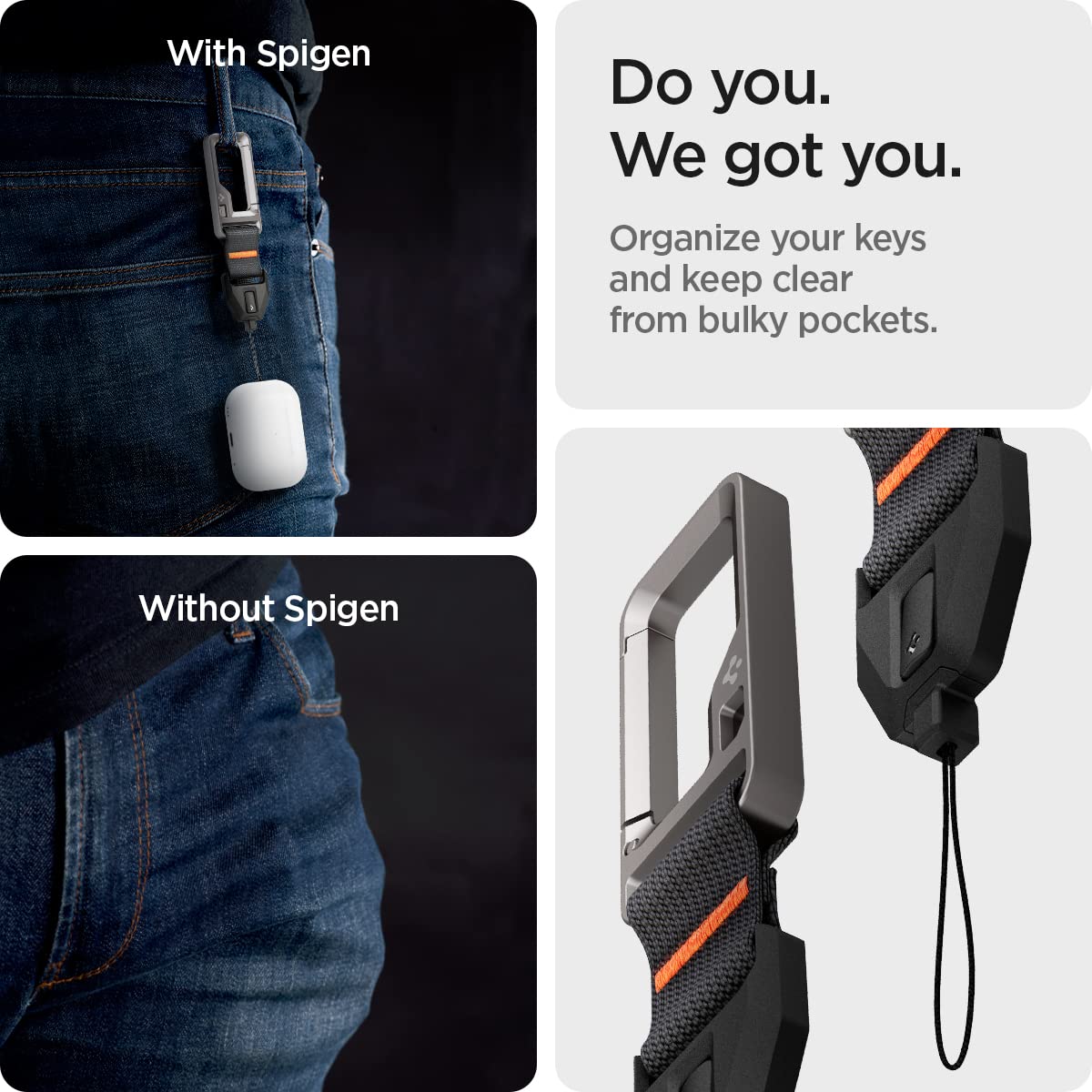 Spigen AirPods Pro 2 and 3 cases compatible lanyard clip for universal use.