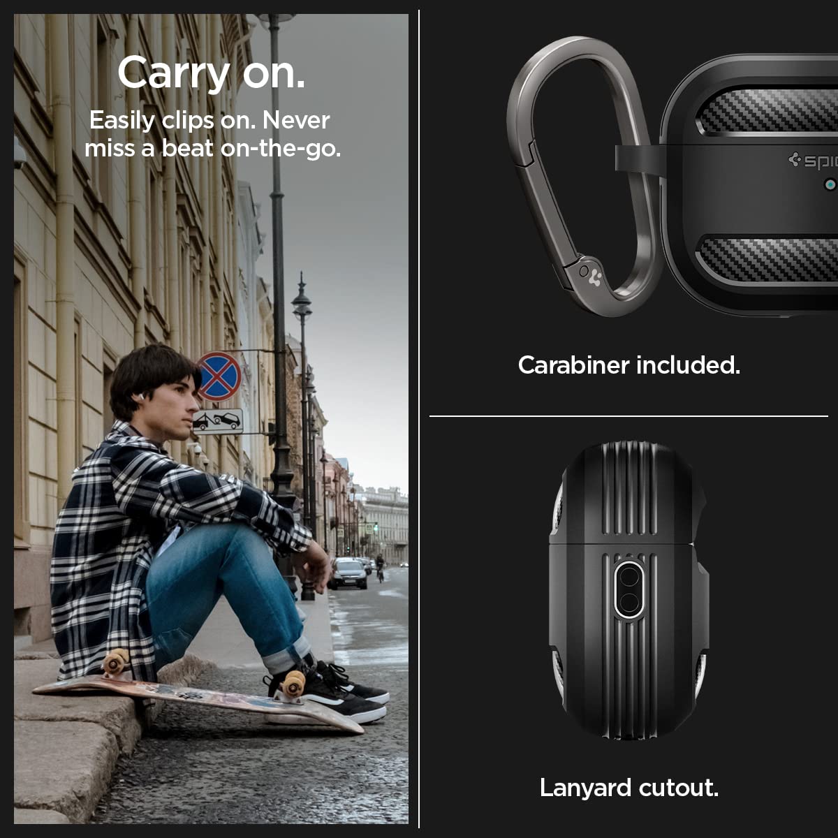 Spigen AirPods Pro 2 case with carabiner for portable carry