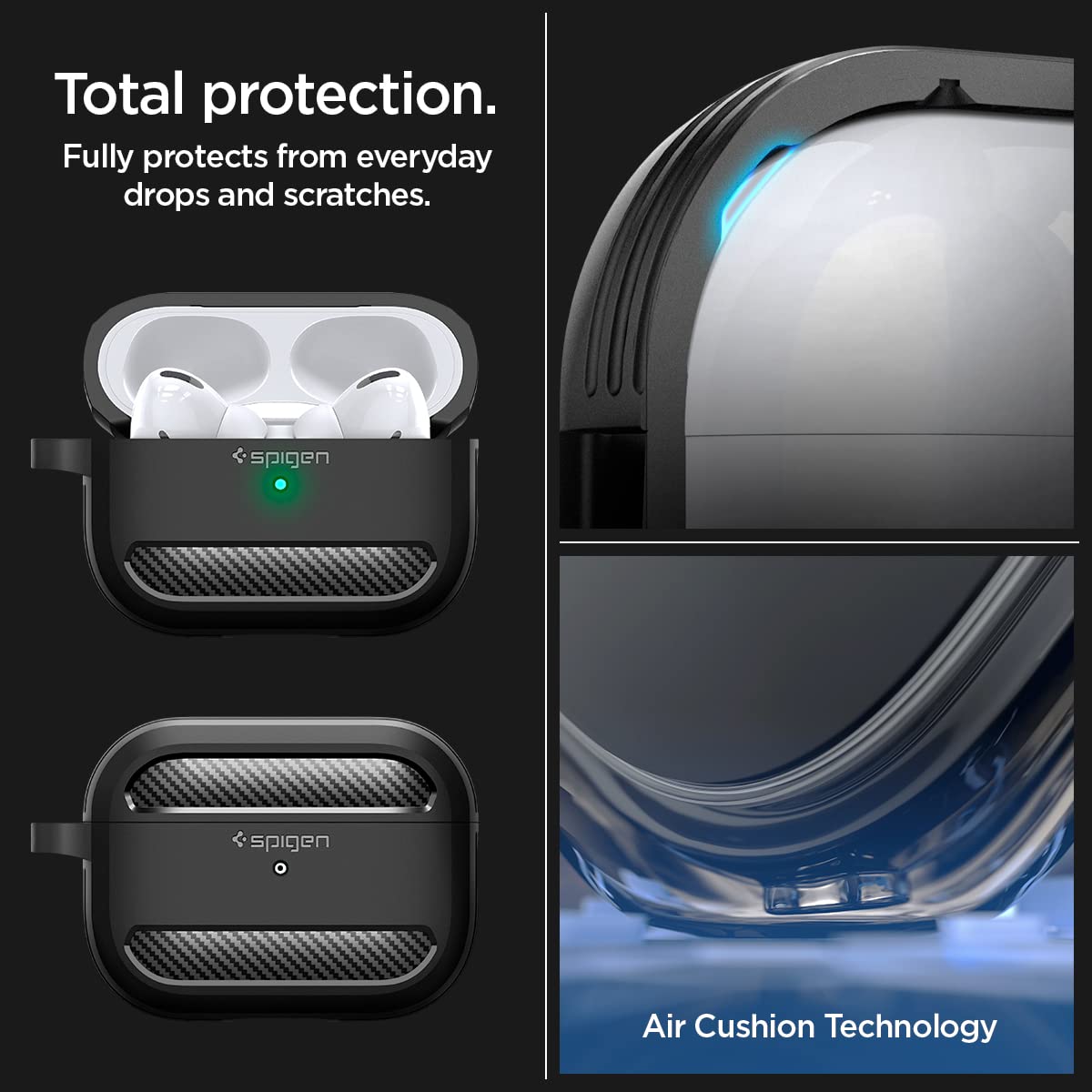 Spigen AirPods Pro 2 case close-up with matte finish and precise cutouts