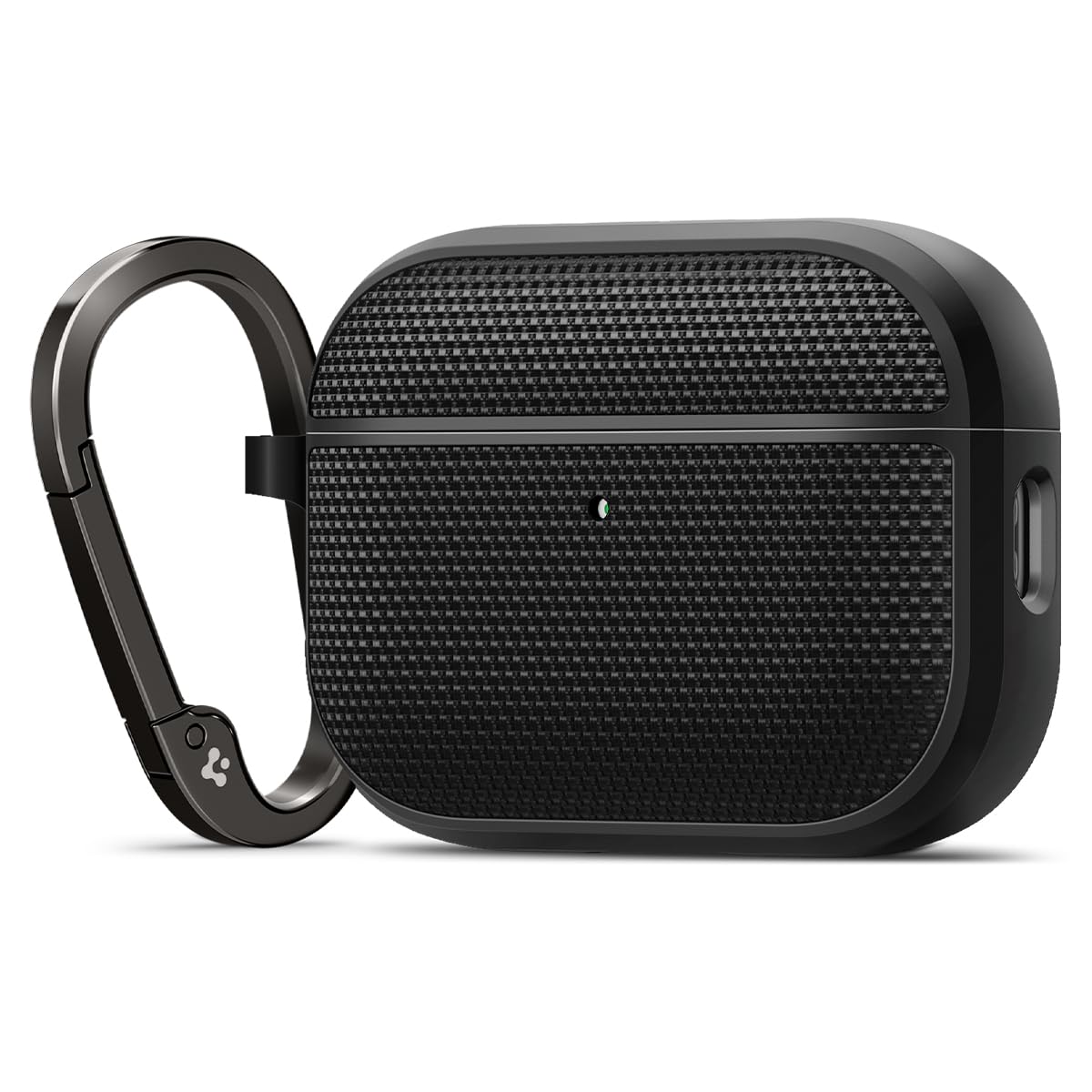 Spigen AirPods Pro 3 case front view in black with classic fit and fabric texture for scratch resistance.