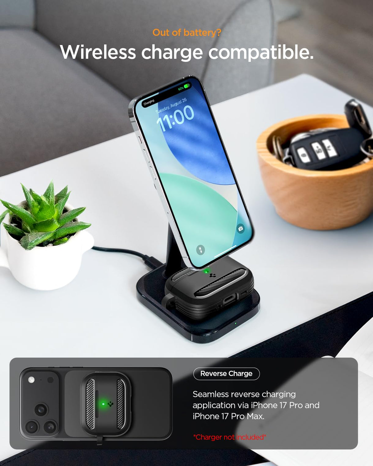 Spigen AirPods Pro 3 Case includes double-sided tape for a snug, precise fit