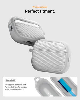 Spigen AirPods Pro 3 case with lanyard hole design for versatile carrying.