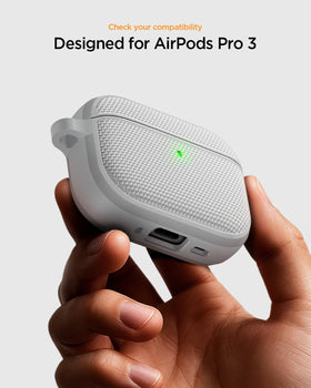 Spigen AirPods Pro 3 case offers premium fabric cover for a refined look.