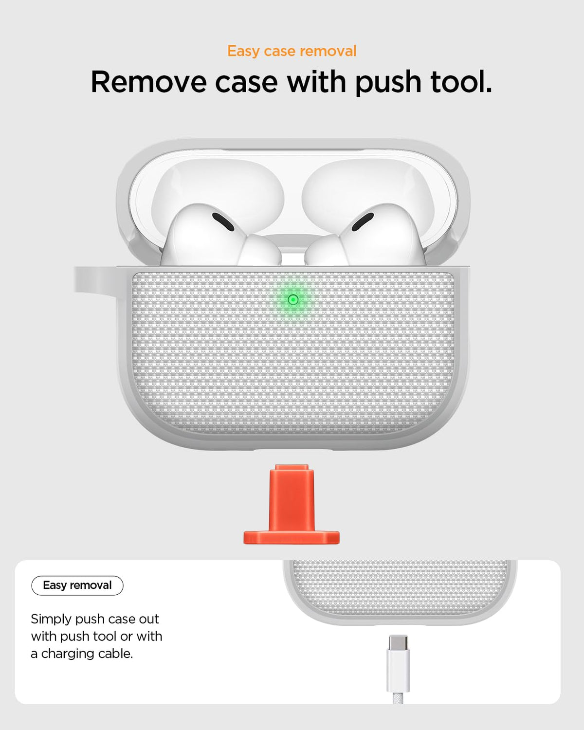 Spigen AirPods Pro 3 case interior features PU suede scratch protection.