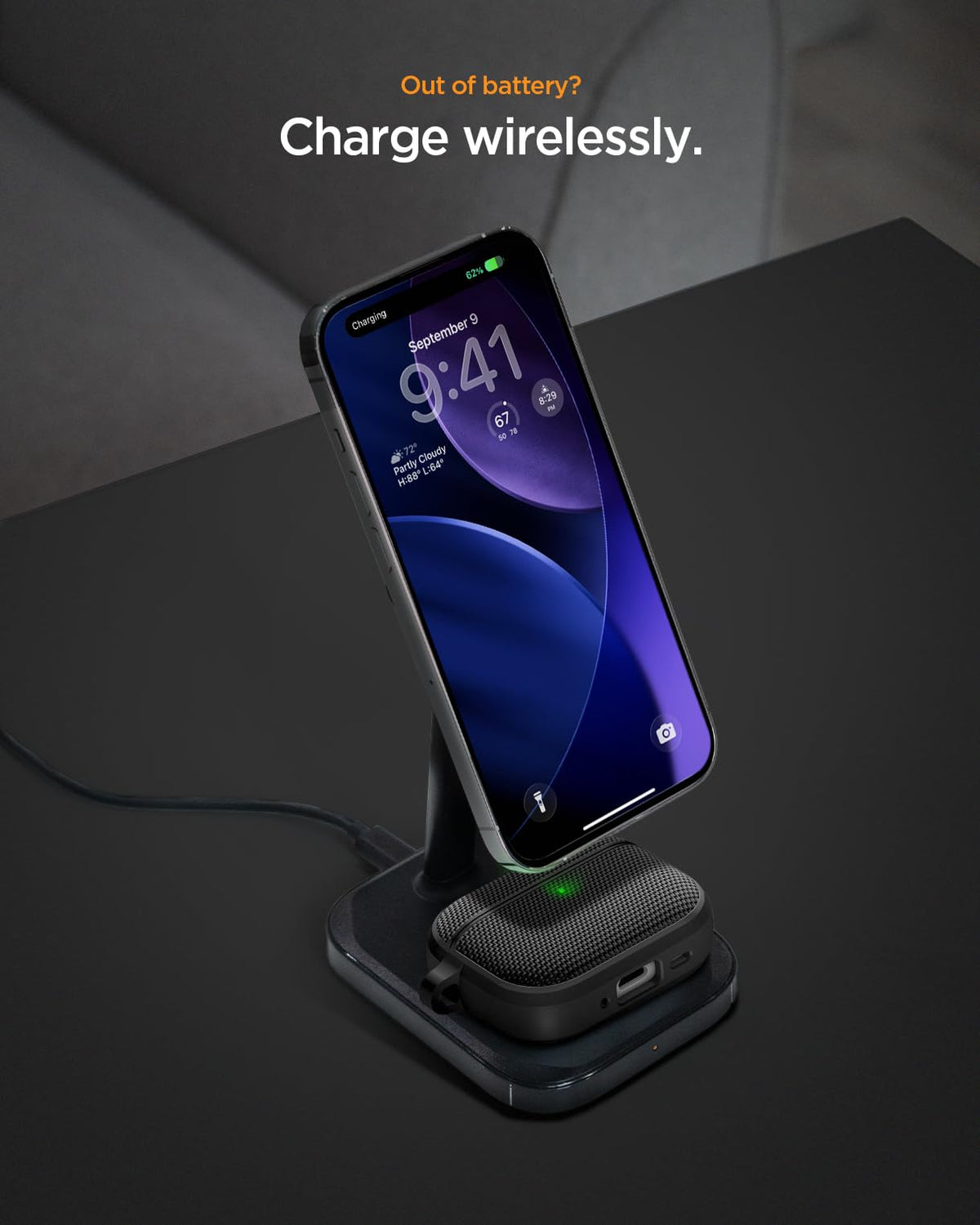 Spigen AirPods Pro 3 case with carabiner in black for easy clipping.