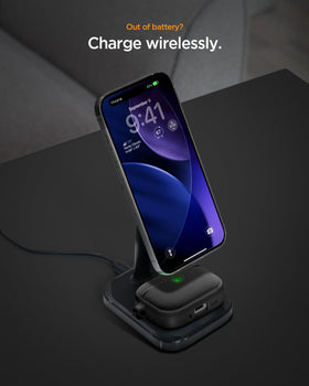 Spigen AirPods Pro 3 case with carabiner in black for easy clipping.