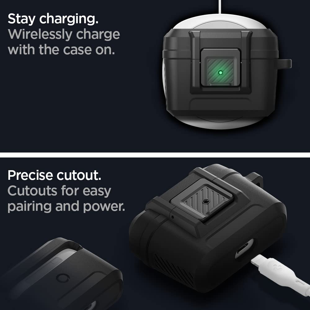 Spigen AirPods Pro case designed for 2019 model with snug fit.