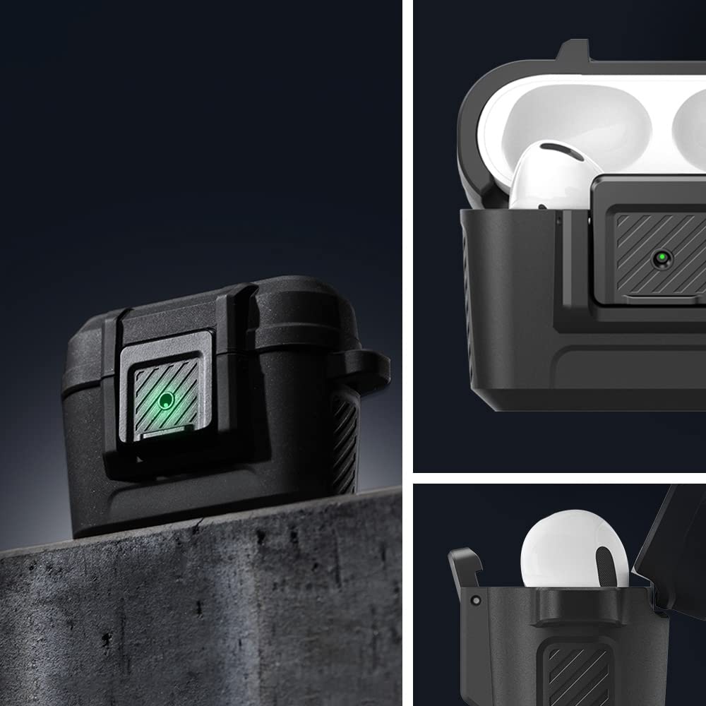 Spigen AirPods Pro secure lock clip highlights quick access and safer carry.