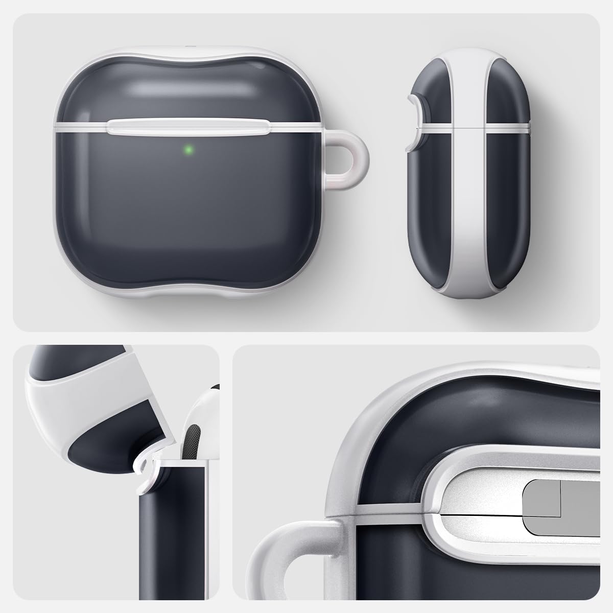 Spigen AirPods 4 case features precise cutouts for charging.