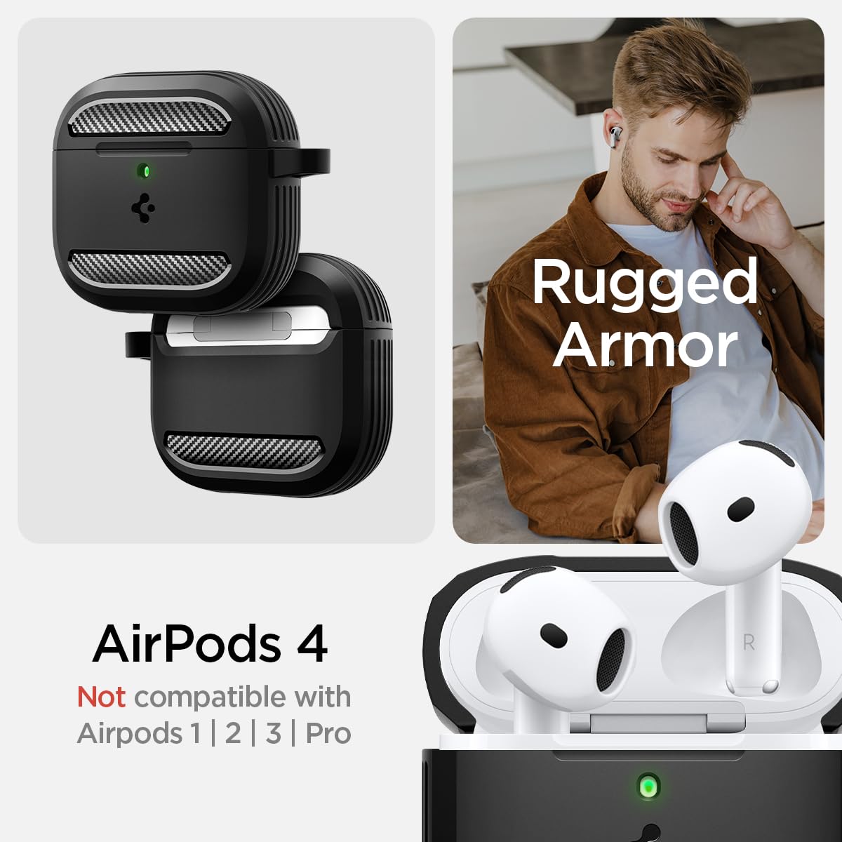 Spigen AirPods 4 case with carabiner clip for secure on-the-go access