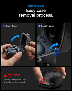 Spigen open lid in hand showing interior fit and easy access to earbuds