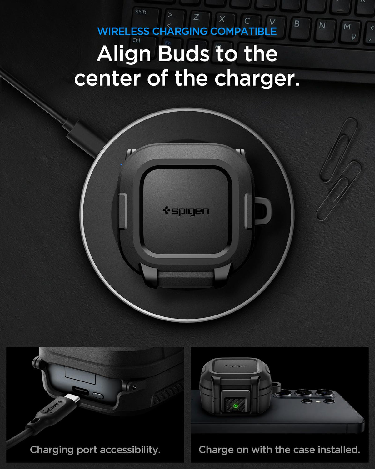 Spigen scale comparison next to keys showing compactness and travel readiness