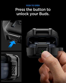 Spigen close-up of secure lock clip demonstrating added retention and safety