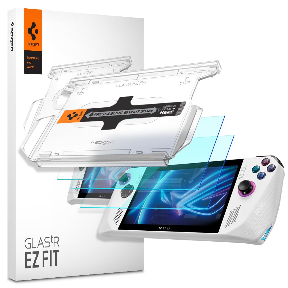 Spigen GlasTR EZ FIT for ASUS ROG Ally, front view showing scratch protection.