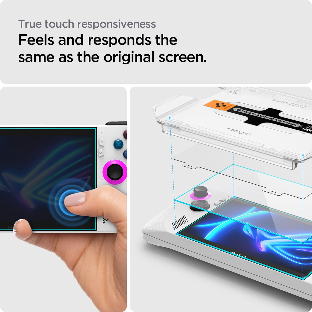 Spigen GlasTR EZ FIT 0.33mm glass preserves touchscreen sensitivity.