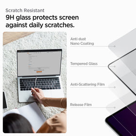 Spigen GlasTR Slim installed on MacBook Pro displaying preserved screen clarity