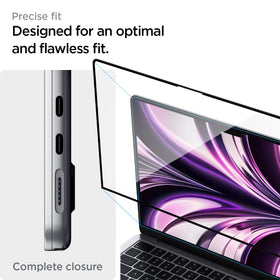 Spigen Glas.tR Slim next to ruler showing accurate size fit for 13-inch MacBook Air