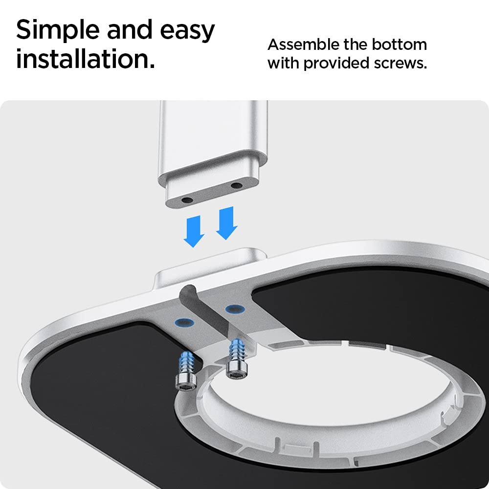 Spigen stand next to ruler showing compact scale for small desks and shelves