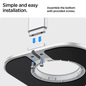 Spigen stand next to ruler showing compact scale for small desks and shelves