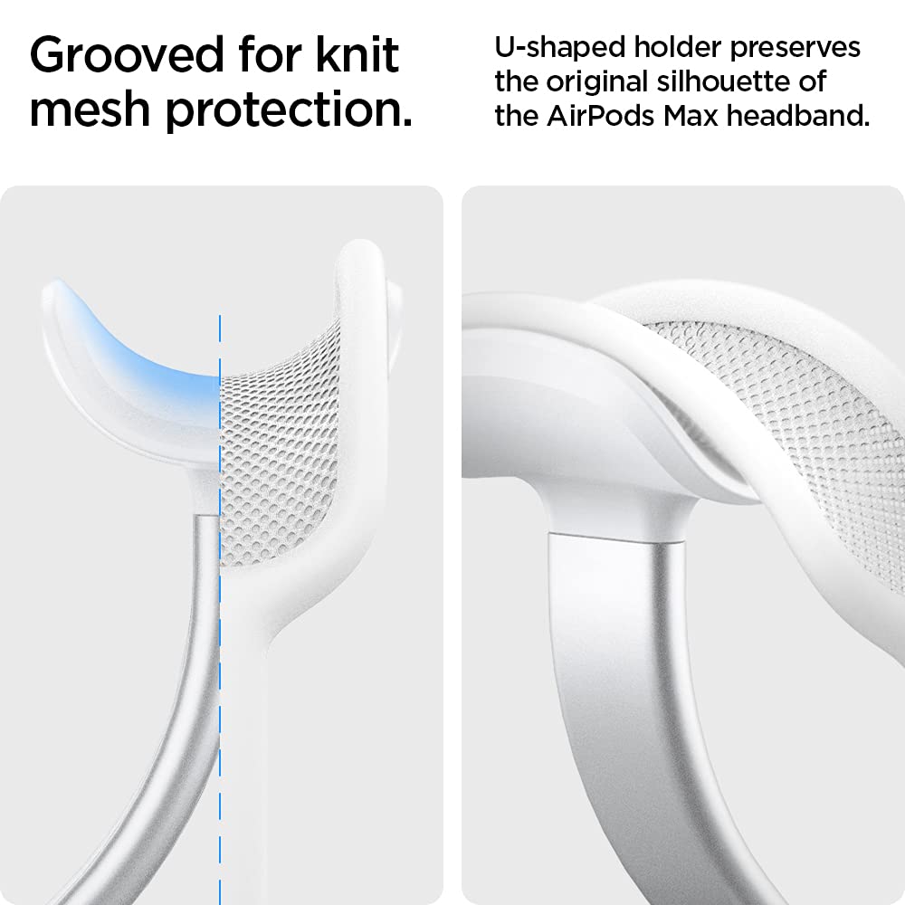 Spigen stand holding AirPods Max demonstrating gentle support and easy access