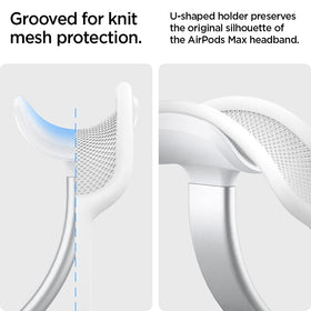 Spigen stand holding AirPods Max demonstrating gentle support and easy access